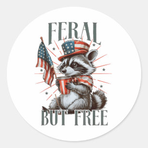 Adesivo Redondo Feral, Mas Livre, Funny Patriótico Racoon Memória 