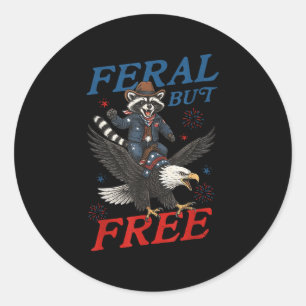 Adesivo Redondo Feral Mas Livre Raccoon 4 De Julho Eua Patri