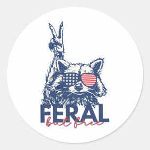 Adesivo Redondo Feral Mas Livre Raccoon Engraçado Patriótico 4 De