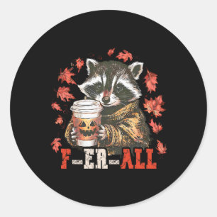 Adesivo Redondo Feral Raccoon Pumpkin Spice Ação de Graças Autumn