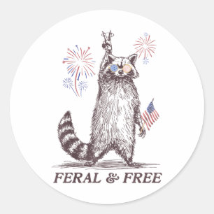 Adesivo Redondo Feral Racoon 4 De Julho Engraçado Raccoon F