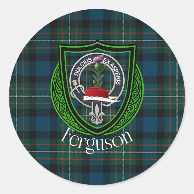 Adesivo Redondo Ferguson Scottish Clan Tartan & Crest (Frente)