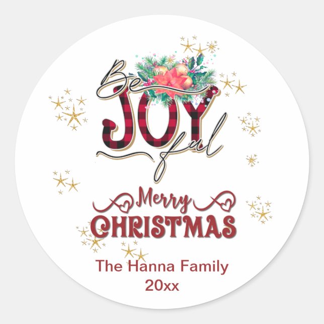 Adesivo Redondo Feriado alegre Floral e Natal Xadrez (Frente)