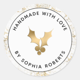 Adesivo Redondo Feriado Artesanal com Amor Gold Holly