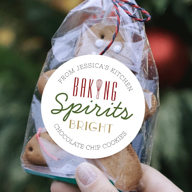 Adesivo Redondo Feriado Baking Espíritos Brilhantes Whisk Fesk Xma (Elegant and chic Christmas cookies labels with a modern Baking Spirits Bright Design)