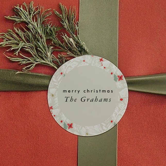 Adesivo Redondo Feriado Botânico Festivo (Ivory Festive Botanical Holiday Classic Round Sticker)