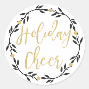 Adesivo Redondo Feriado Cheer Black Wreath com Berries Dourados,