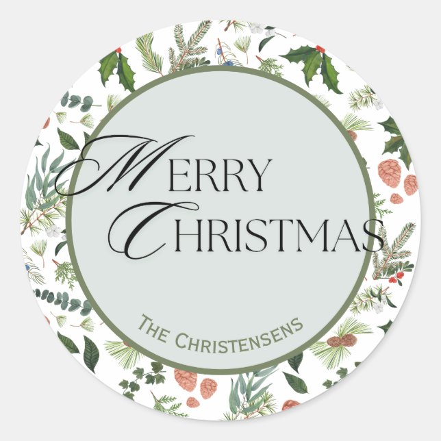 Adesivo Redondo Feriado Clássico da Floresta de Aquarela de invern (Frente)