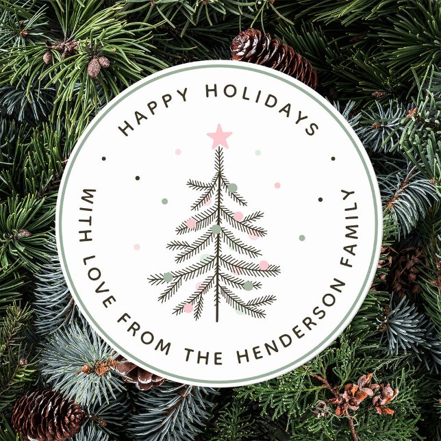 Adesivo Redondo Feriado da Árvore de Natal Cozy Pastel (Criador carregado)