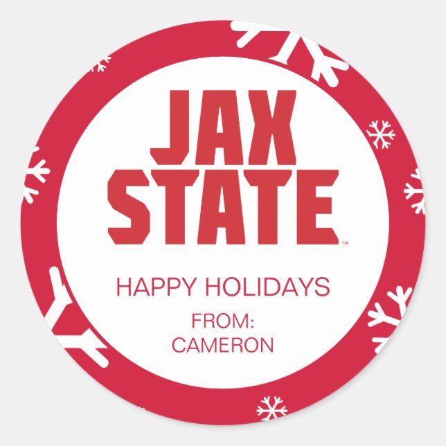 Adesivo Redondo Feriado da Universidade Estadual de Jacksonville (Frente)