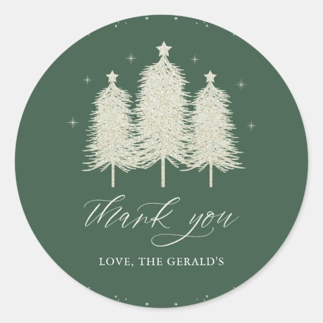 Adesivo Redondo Feriado das Árvores Brancas de Natal Obrigado (Frente)