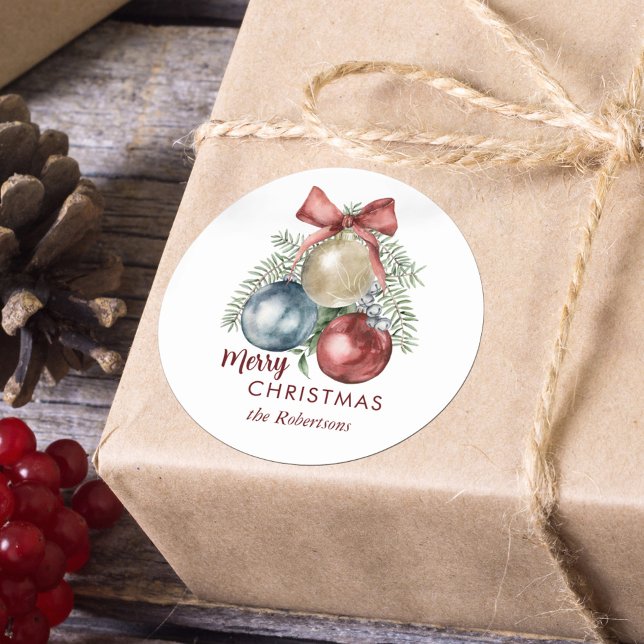 Adesivo Redondo Feriado de Aquarela de enfeites de natal (Criador carregado)