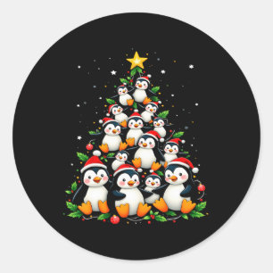 Adesivo Redondo Feriado de Árvore Pinguim de Natal