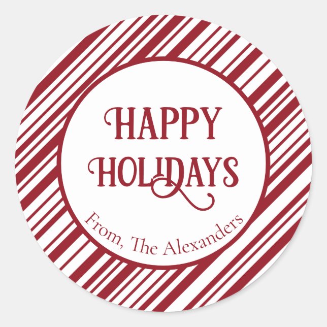 Adesivo Redondo Feriado de Candy Cane Striped (Frente)