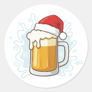 Adesivo Redondo Feriado de cerveja de Natal com Santa Hat