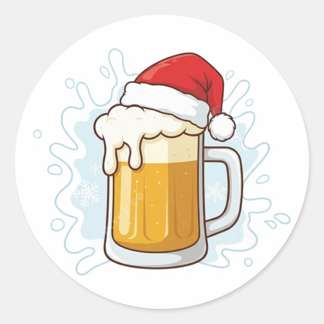 Adesivo Redondo Feriado de cerveja de Natal com Santa Hat (Frente)