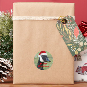 Adesivo Redondo Feriado de Chapéu Vermelho Santa Vestido em Ganso