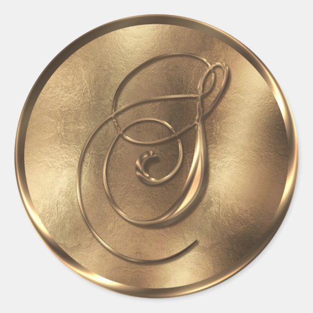 Adesivo Redondo Feriado de Convite de Casamento de Bronze Monogram (Frente)