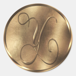 Adesivo Redondo Feriado de Convite de Casamento de Bronze Monogram