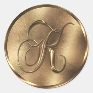 Adesivo Redondo Feriado de Convite de Casamento em Bronze Monogram