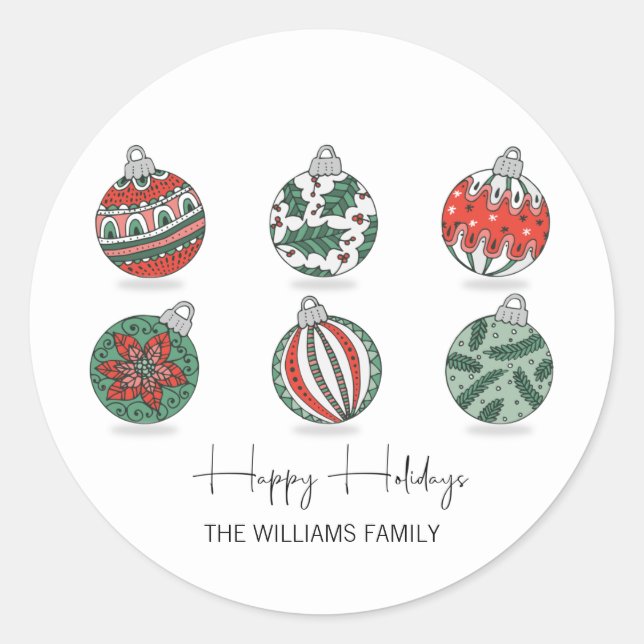 Adesivo Redondo Feriado de Enfeites de natal Coloridos (Frente)