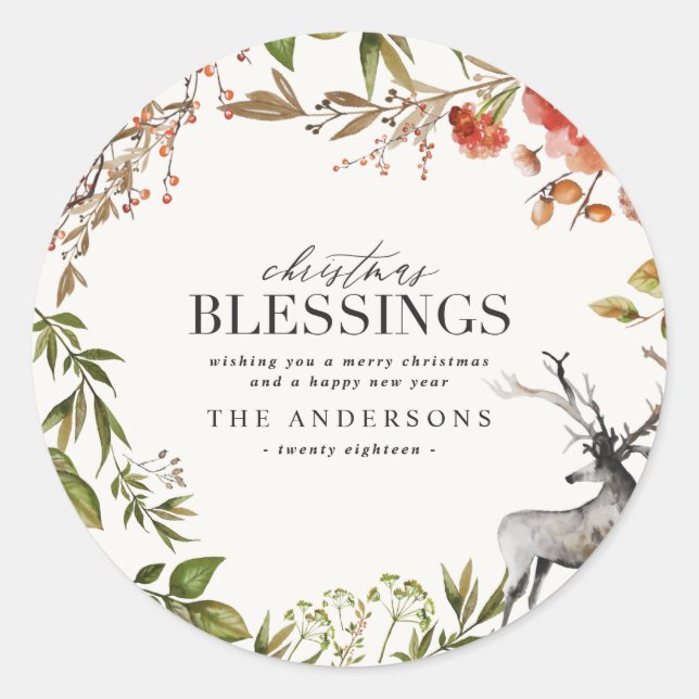 Adesivo Redondo Feriado de Folhagem de Cores d'Água das Bênçãos de (Frente)