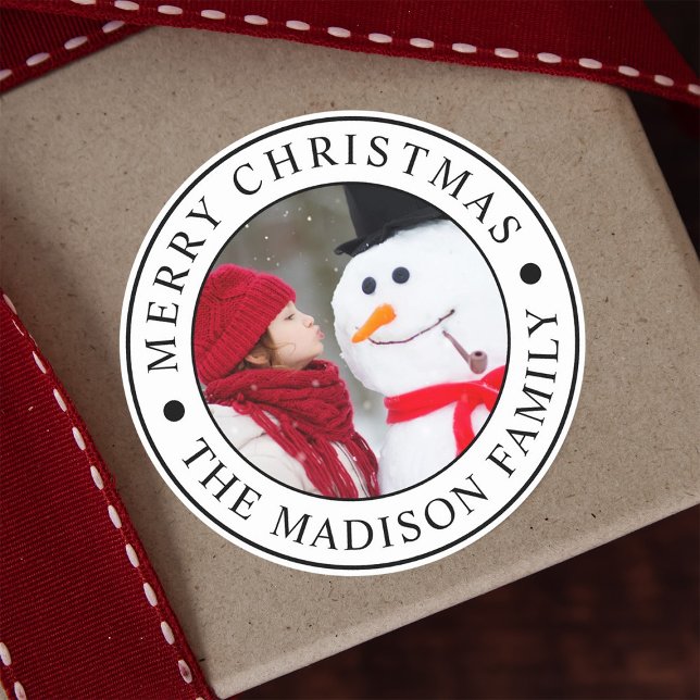 Adesivo Redondo Feriado de Foto da Família Feliz Natal (Criador carregado)
