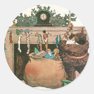 Adesivo Redondo Feriado de natais vintages Papai Noel e presentes