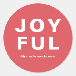 Adesivo Redondo Feriado de Natal alegre com o nome vermelho