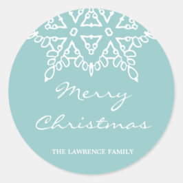 Adesivo Redondo Feriado de Natal Aqua White Snowflake