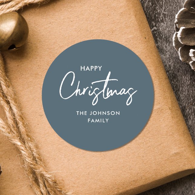 Adesivo Redondo Feriado de Natal Azul Moderno e Elegante (Criador carregado)