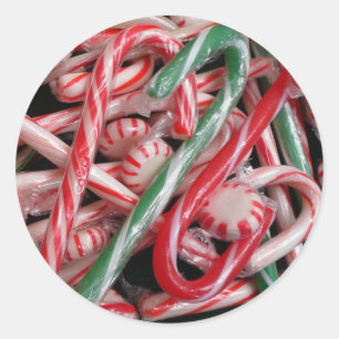 Adesivo Redondo Feriado de Natal Candy Canes and Peppermints