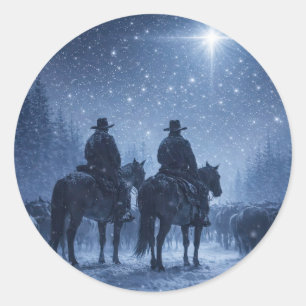 Adesivo Redondo Feriado de Natal Cowboys Cavalos Gado Estrela do N