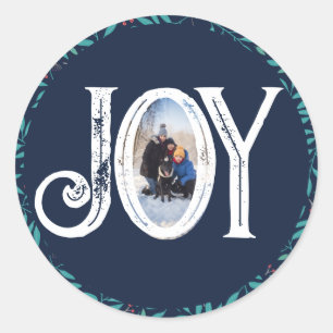Adesivo Redondo Feriado de Natal da Família Personalizada de Joy