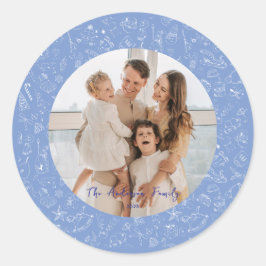 Adesivo Redondo Feriado de Natal da Família Whimsical