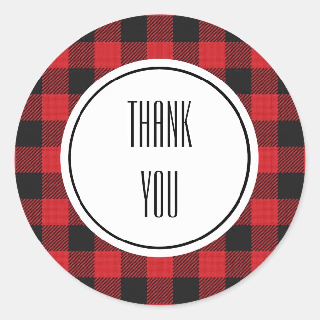 Adesivo Redondo Feriado de Natal da Xadrez de Buffalo Negro Vermel (Frente)