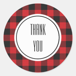 Adesivo Redondo Feriado de Natal da Xadrez de Buffalo Negro Vermel