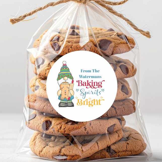 Adesivo Redondo Feriado de Natal de Biscoito Brilhante de Beking S (Baking Spirits Bright Monogrammed Gift Bag Sticker for Baked Goods. Happy Holidays!)