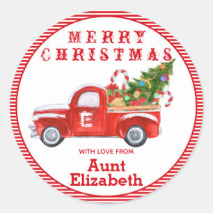 Adesivo Redondo Feriado de Natal de Caminhão Vermelho Vintage com