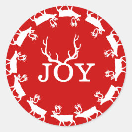 Adesivo Redondo Feriado de Natal de Deer Antler, Red and White Joy
