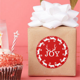 Adesivo Redondo Feriado de Natal de Deer Antler, Red and White Joy