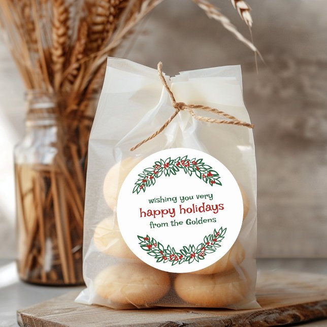 Adesivo Redondo Feriado de Natal de Garland Holiday Wreath (Garland CUSTOM Holiday Christmas Doodle Wreath Classic Round Sticker
)