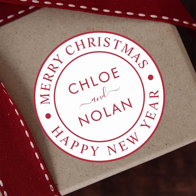 Adesivo Redondo Feriado de Natal de Texto Personalizado Moderno (Criador carregado)