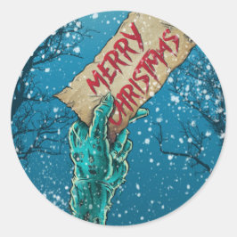 Adesivo Redondo Feriado de Natal de Zombie Merry