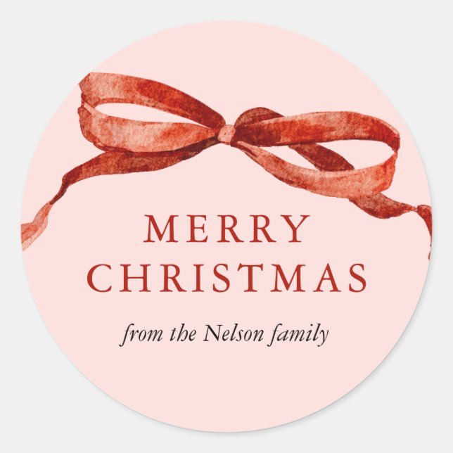 Adesivo Redondo Feriado de Natal do Arco Vermelho Elegante Rosa (Frente)