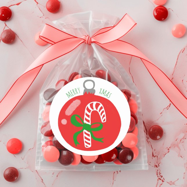 Adesivo Redondo Feriado de Natal do Enfeites de natal Candycane (Charming Candycane Christmas Ornament Xmas Holiday Classic Round Sticker
)