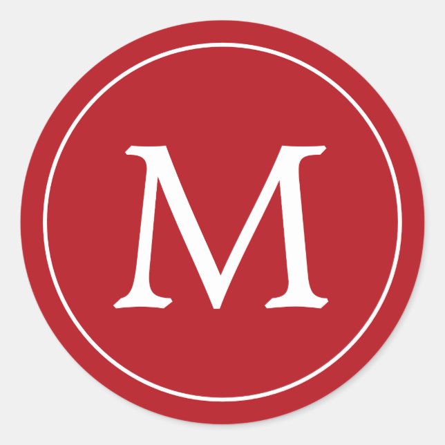 Adesivo Redondo Feriado de Natal do Monograma Branco Vermelho (Frente)