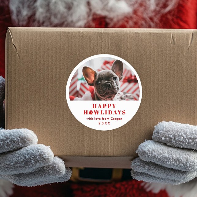 Adesivo Redondo Feriado de Natal do Pet Photo Paw Pun (Criador carregado)