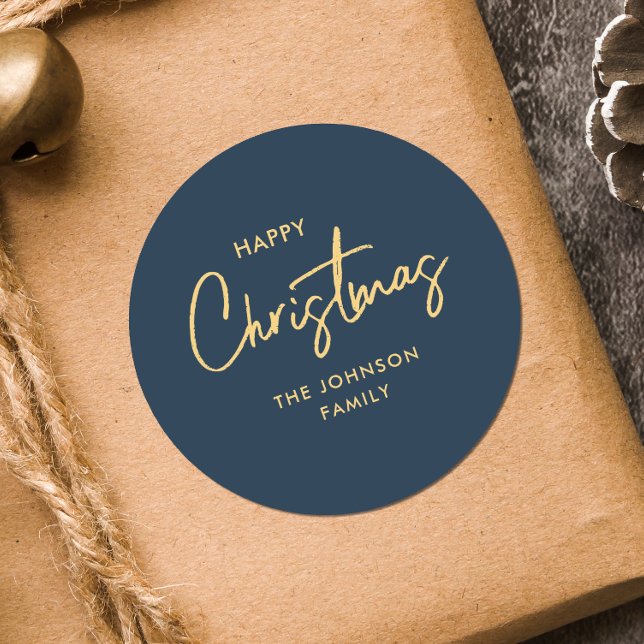 Adesivo Redondo Feriado de Natal Dourado, Marinho Elegante moderno (Criador carregado)