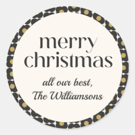 Adesivo Redondo Feriado de Natal Dourado Preto com Flor Retroativo